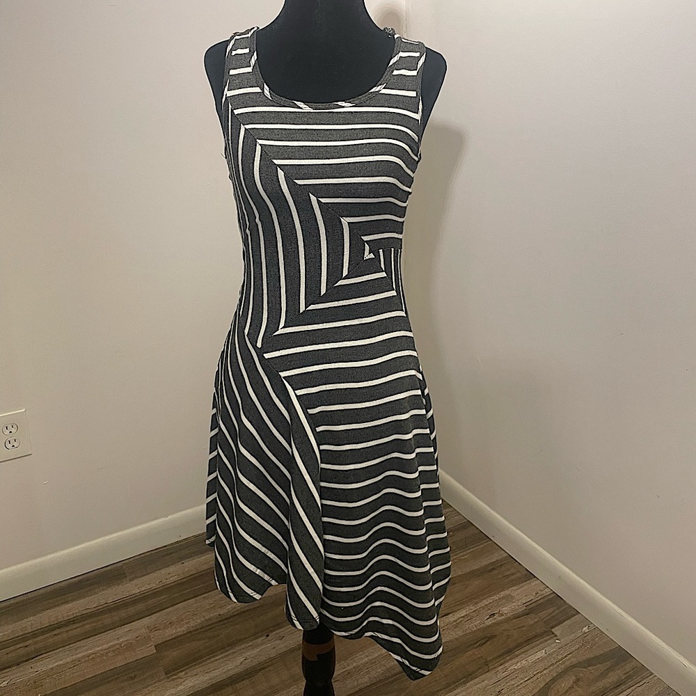 Grey and white asymmetrical dress